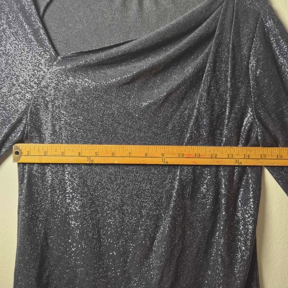 Ramy Brook Shimmering Navy Metallic Sparkly Draped Knit Top S - Picture 14 of 14